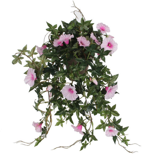 Glimmerdekorationen, künstliche Hängepflanze Petunie im Blumentopf, Stan – L25 x B45 x H50 cm – rosa