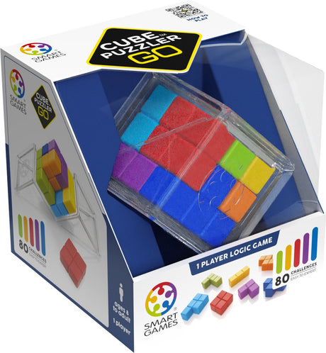 Smartgames Cube Puzzler Go – 3D-Logik-Denkspiel – 80 pädagogische Würfel-Herausforderungen – IQ-Rätselkompaktes Reisespiel – ab 8 Jahren