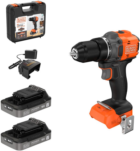 Black+Decker 18 V bürstenloser Bohrschrauber im Koffer (mit 2 x 2,5 Ah Akku und Ladegerät) – bld782e2k-qw