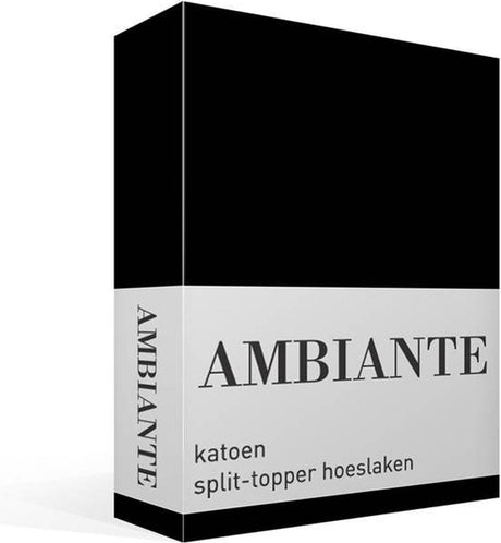 Ambiante cotton uni split-topper hoeslaken - lits-jumeaux - black