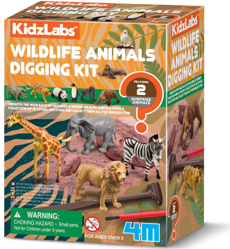 4 m großes Grabset – Wildtiere – Wissenschaft und Spiele – 2 Tiere – 12 Sorten – Kidzlabs – 5+