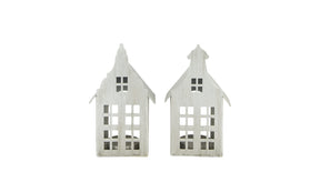Tealight holder house metal 10x7x18cm mixed silver