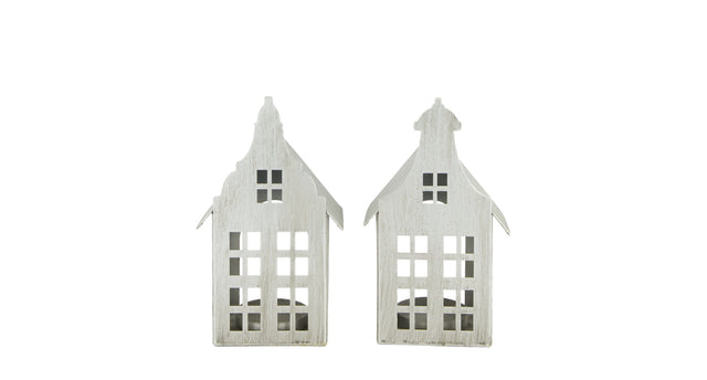 Tealight holder house metal 10x7x18cm mixed silver