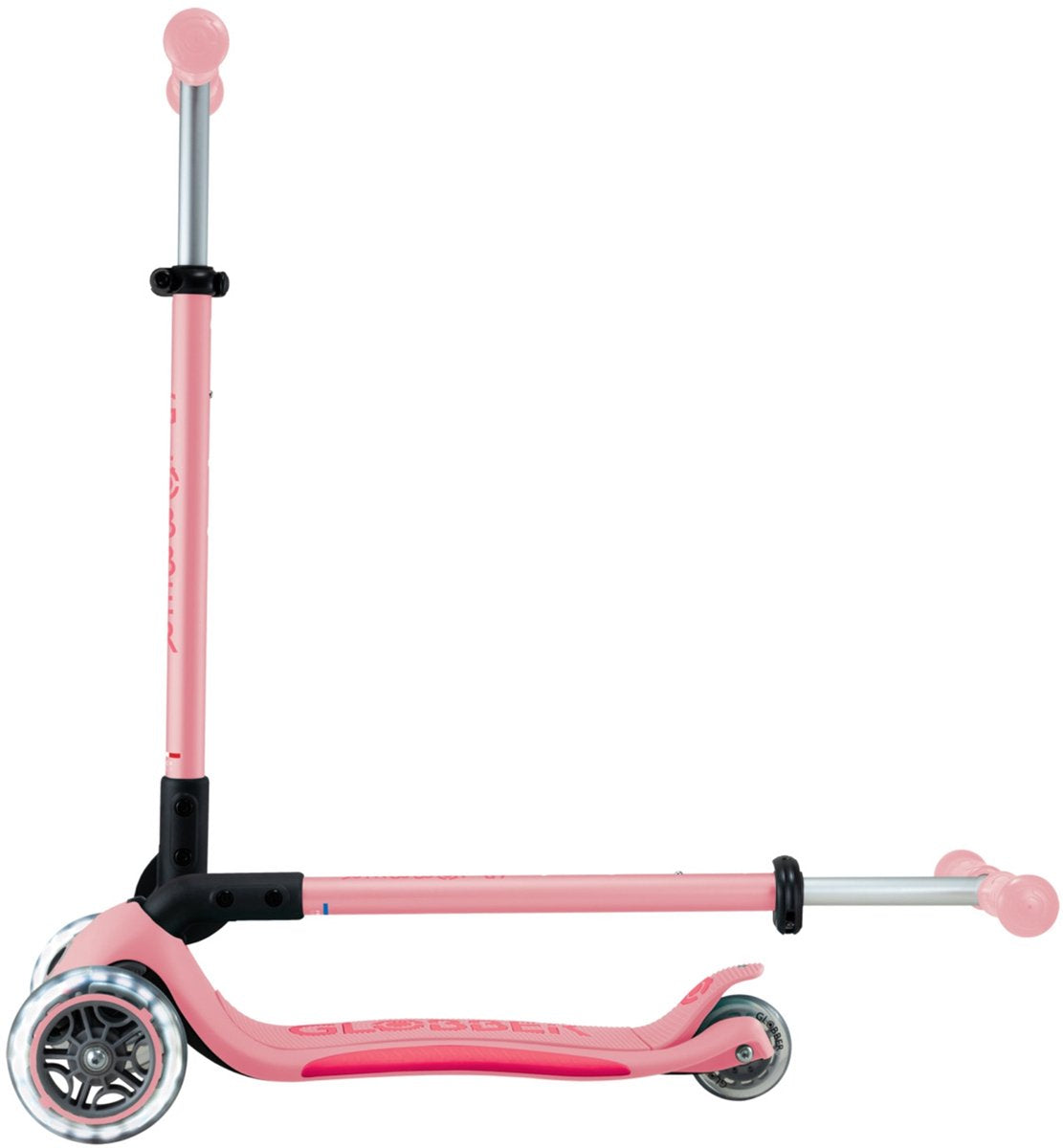 Globber 3-Rad-Roller – Primo faltbar plus Lichter in Pastellrosa – Pink – leuchtende Räder – faltbar – höhenverstellbar – von 3 bis 9 Jahren