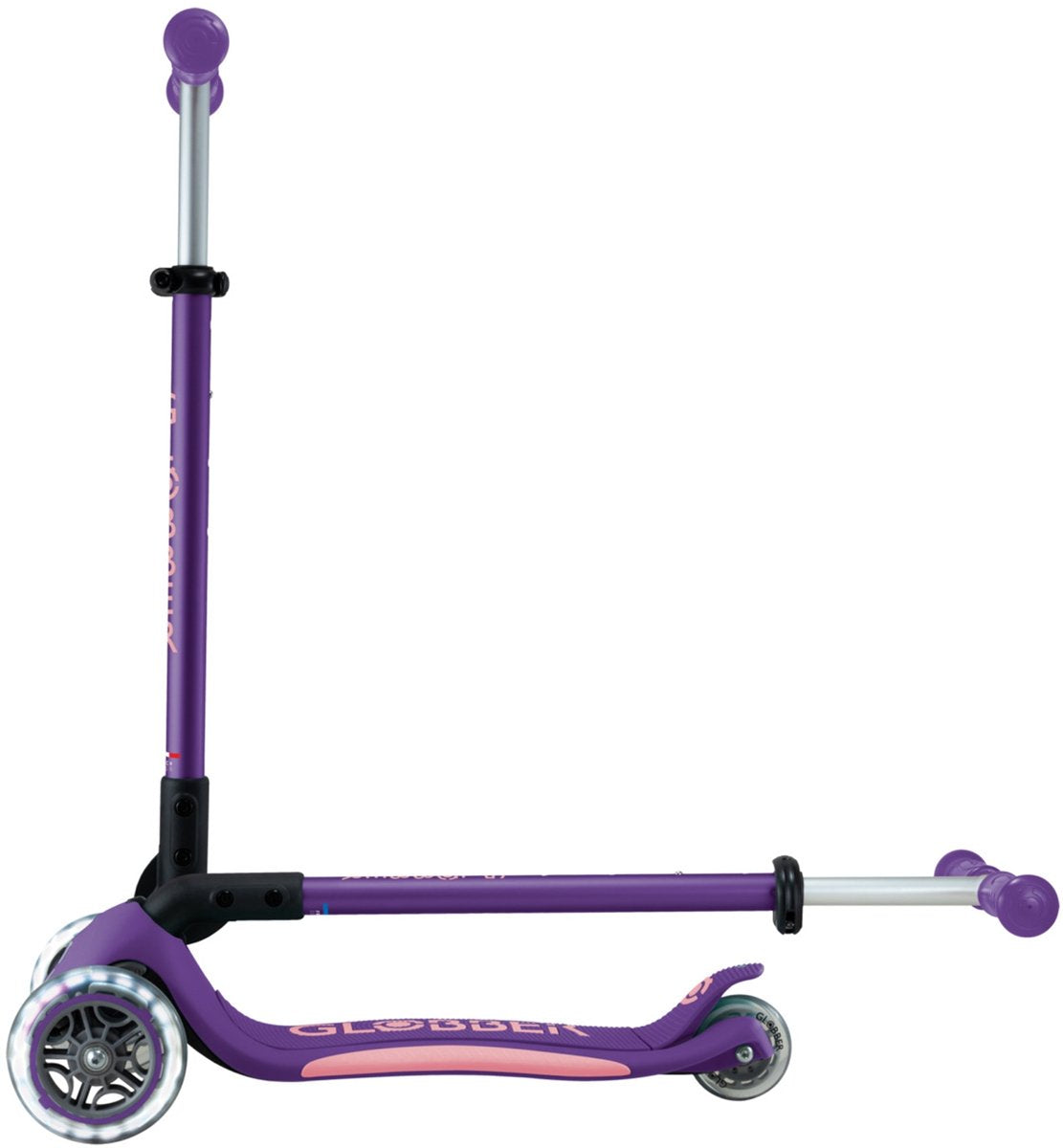Globber 3-Rad-Roller – Primo faltbar plus Lichter lila – lila – leuchtende Räder – faltbar – höhenverstellbar – von 3 bis 9 Jahren
