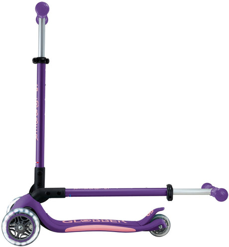 Globber 3-Rad-Roller – Primo faltbar plus Lichter lila – lila – leuchtende Räder – faltbar – höhenverstellbar – von 3 bis 9 Jahren