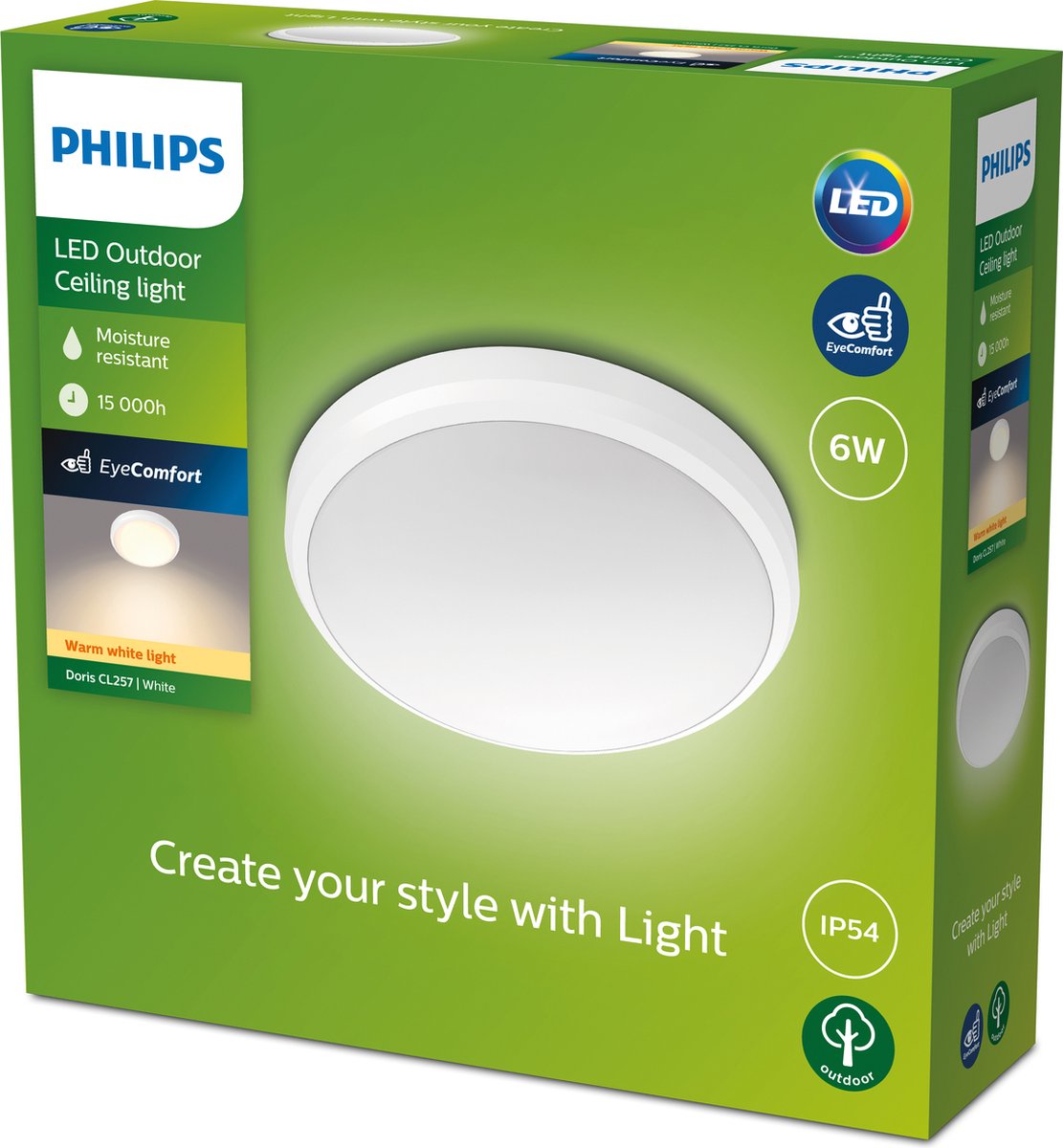 Philips led doris ceiling 6w 27k white ip54 hv