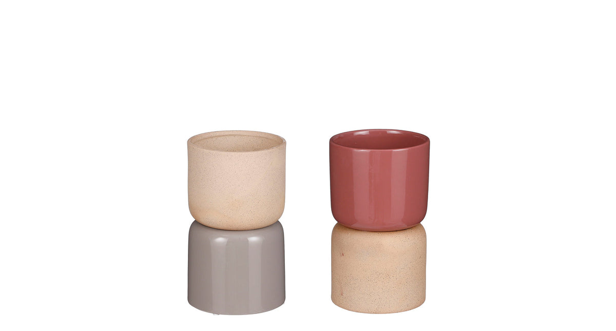 Pot rond grijs lila 2 assorti - h21xd12cm
