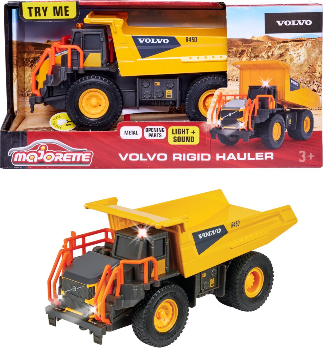 Majorette Grand Series – Volvo Muldenkipper – Konstruktion – Metall – Licht und Ton – 20 cm – Spielzeugfahrzeug