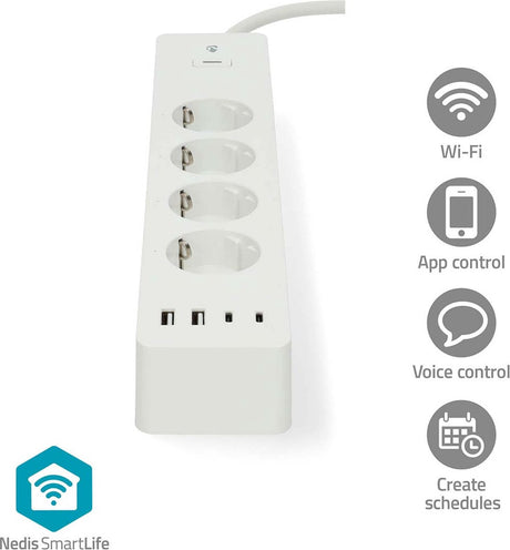 Nedis Smartlife Smart-Steckdosenleiste – mit USB-A und USB-C – 4-fach