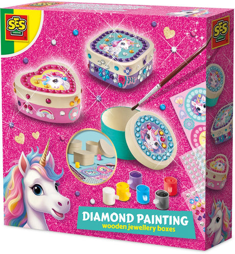 Ses creative - Hobby Pink - Einhorn - Diamantmalerei - Basteln für Mädchen - Schmuckschatullen aus Holz - ab 5 Jahren