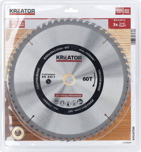 Kreator krt020430 Sägeblatt Holz – 305 mm – 60t