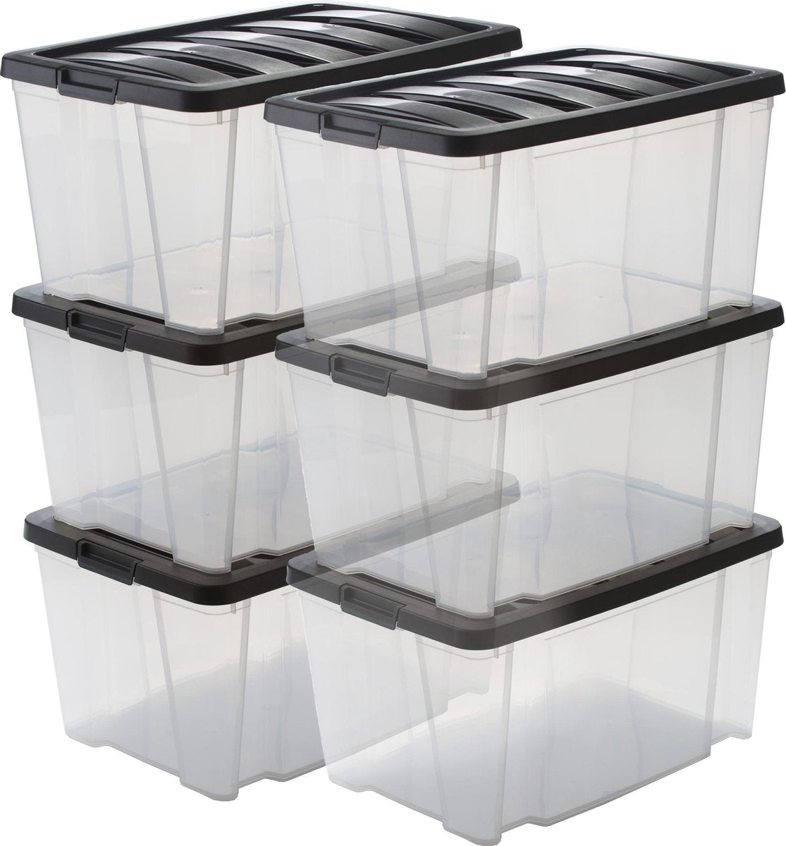 Iris handybox opbergbox - 45l - kunststof - transparant zwart - set van 6