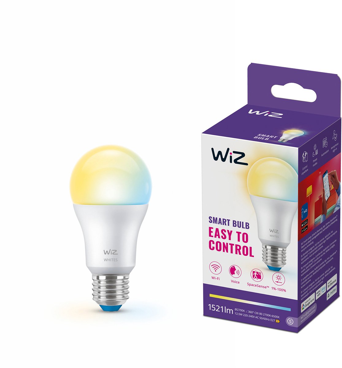 Wiz lamp - slimme led-verlichting - warm- tot koelwit licht - e27 - 100w - mat - wi-fi