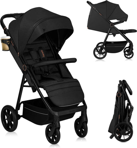 Lionelo Mira Kinderwagen Buggy – Kinderwagen – für Kinder bis 22 kg – Vorderräder 360° – verstellbarer Rückenlehnengriff – wasserdichtes XXL-Markise mit UPF50+ – 5-Punkt-Gurt – große Offroad-Räder – volle Stoßdämpfung – kompakt faltbar