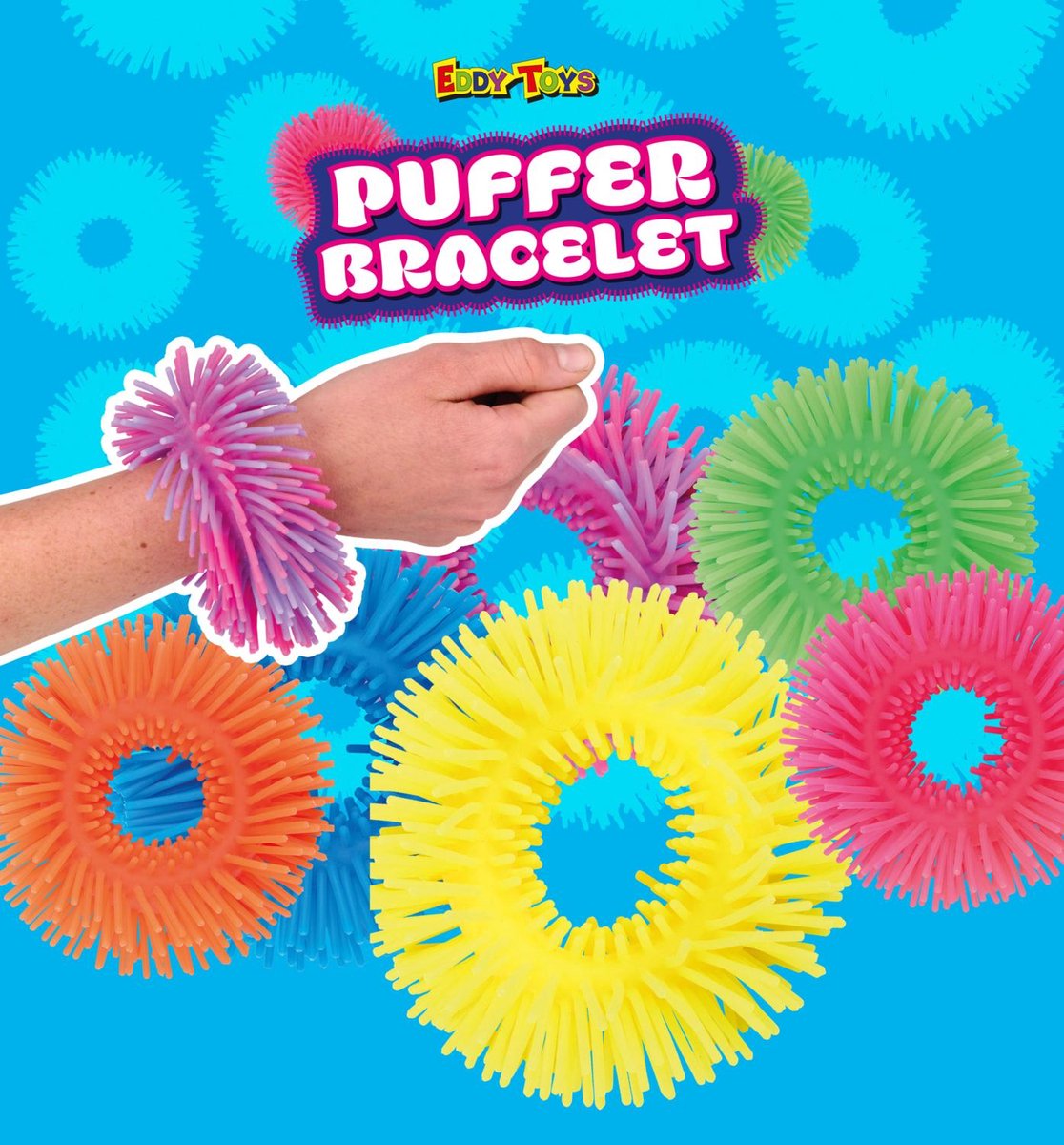 Eddy toys puffer armband - fidget armband voor kinderen van 3 tot 8 jaar - rubber materiaal - zachte textuur voor ontspanning - diameter ca. 10 cm - zwart, groen en oranje