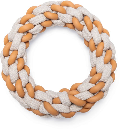 Beeztees puppy dental touwring mik - hondenspeelgoed - tpr katoen - beige bruin - 14x14x3,2 cm