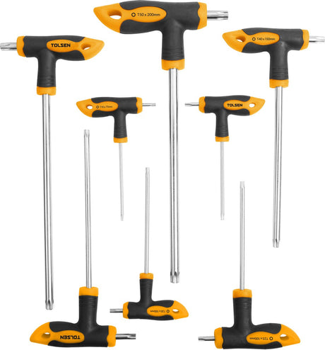 Tolsen schroevendraaiserset torx 8-delig - t10 x 75 mm, t15 x 75 mm, t20 x 100 mm, t25 x 100 mm, t30 x 150 mm, t40 x 150 mm, t45 x 200 mm t50 x 200 mm
