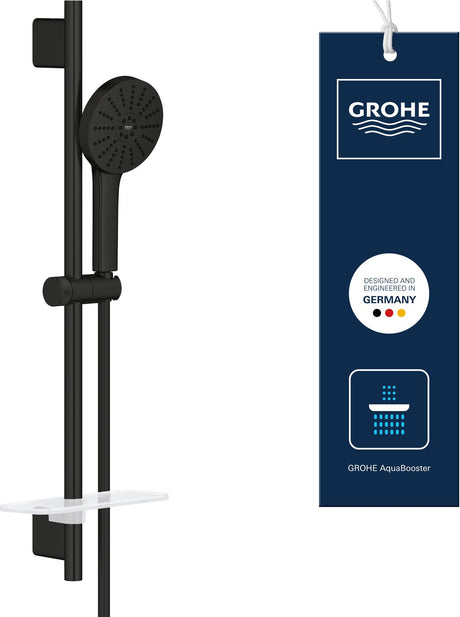Grohe vitalio joy+ 120 doucheset met douchestang – met douchekop, doucheslang zeepschaal – 3 straalsoorten – aquabooster – aquacalibrator (7l min) – matte black