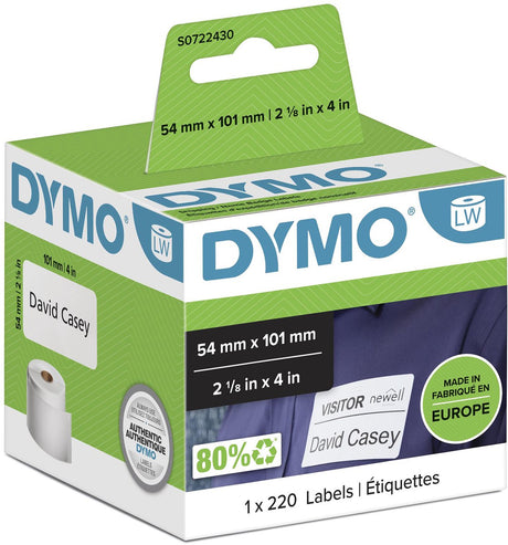 Dymo Original Labelwriter große Versandetiketten Namenskarten | 54mm x 101mm | 220 selbstklebende Etiketten | schwarz auf schwarz | passend für die Labelwriter-Etikettendrucker | Hergestellt in Europa