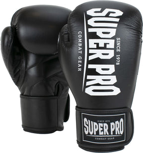 Super pro combat gear champ (kick)bokshandschoenen zwart wit 16oz