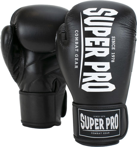 Super pro combat gear champ (kick)bokshandschoenen zwart wit 16oz