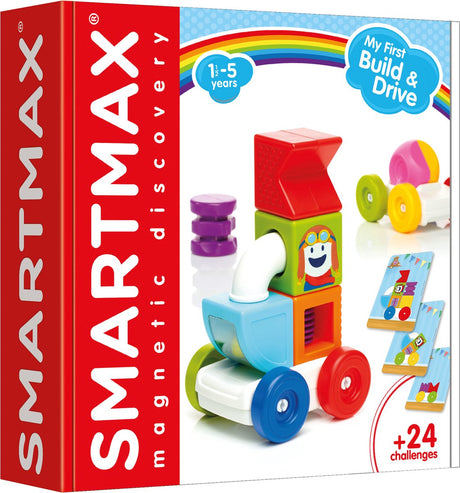 Smartmax My First Build Drive – Magnetauto bauen – 8-teiliges Set mit Aufgabenkarten – Lernspielzeug für Kleinkinder – ab 1 Jahr