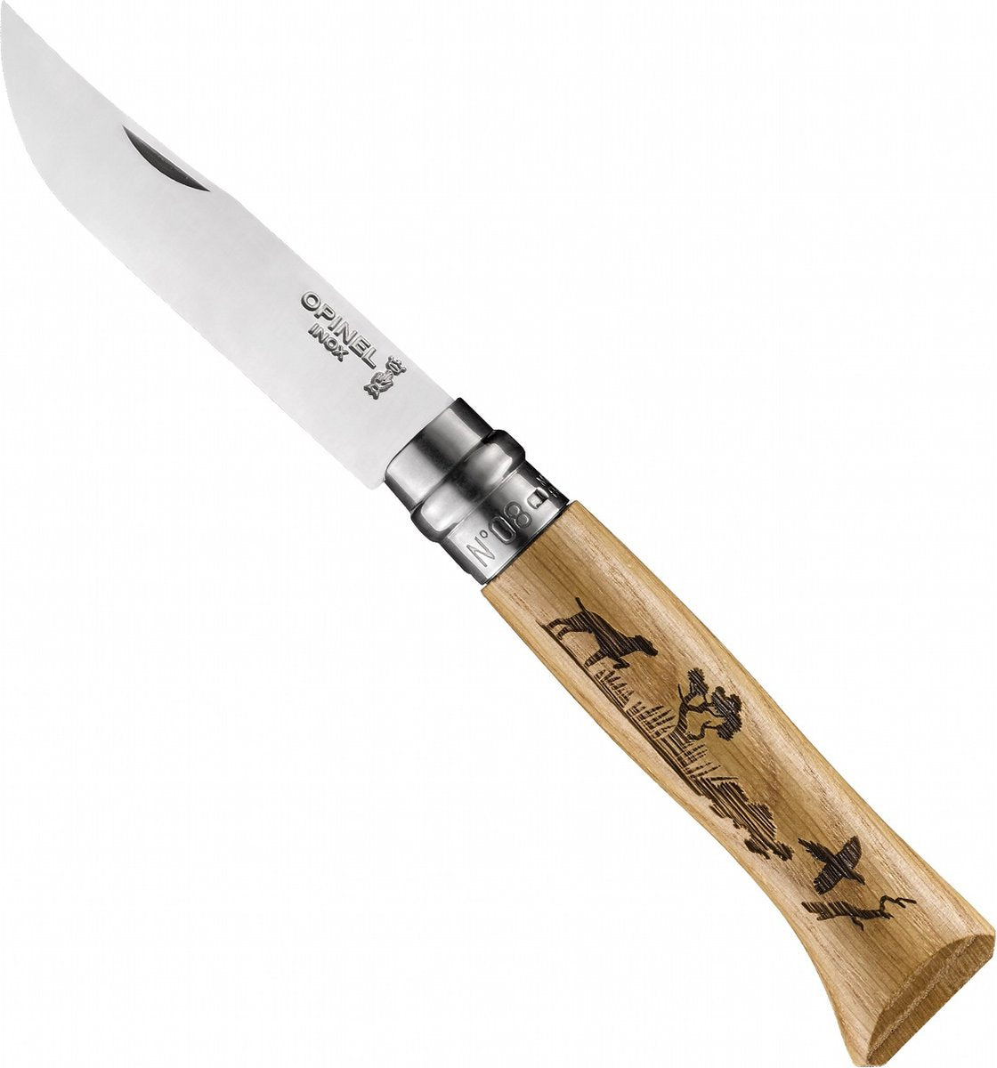 Opinel Nr. 08 Hund graviertes Taschenmesser aus Edelstahl und Holz