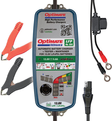 Optimate Lithium 4S 6A – TM390 – 12,8 V LifePO4 Batterieladegerät – automatisches 10-Stufen-Ladegerät mit Ampmatic-Technologie – sicher, wetterfest – für Motorräder, Autos, ATV-Wasserfahrzeuge