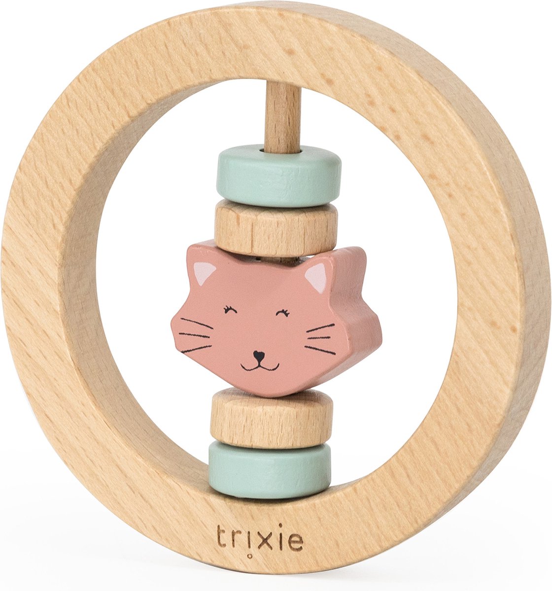 Trixie runde Holzrassel - Mrs. Katze – erstes Spielzeug für Babys – Geschenk zur Schwangerschaft – für Jungen und Mädchen
