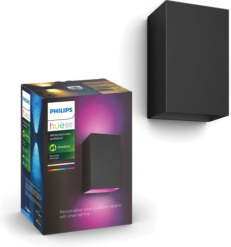 Philips hue outdoor resonate wandlamp white and color ambiance gëintegreerd led zwart 8w ip44
