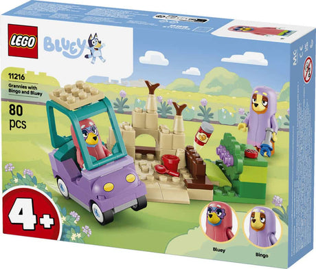 Lego Bluey Omas mit Bingo und Bluey Bausatz mit Spielzeug für Kinder 11216