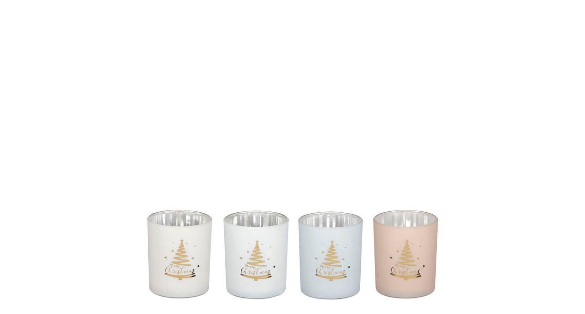 Theelicht houder boom roze bruin grijs wit 4 assorti - h8xd7cm