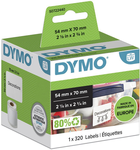 Dymo original multifunktionale Labelwriter-Etiketten | 54mm x 70mm | 320 self-adhesive labels | for the labelwriter label printers | Hergestellt in Europa