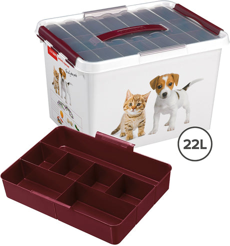 Sunware – Q-Line Haustier-Aufbewahrungsbox mit Einsatz, 22 l, weiß, bordeauxrot