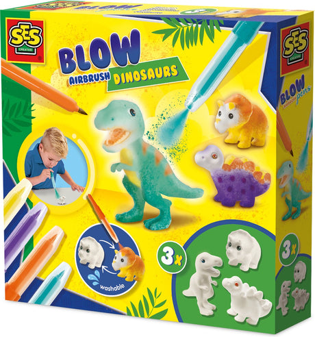 Ses Creative 14295 Blasstifte – Dinosaurier – kreatives Bastelset für Kinder ab 5 Jahren – Dinosaurier mit Blasstiften dekorieren – waschbar und wiederverwendbar – perfekt für Dino-Liebhaber