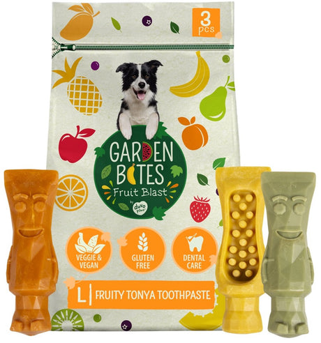 Garden Bites Duvoplus – fruchtige Tonya-Zahnpasta-Hundesnacks – Hundeleckerlis – vegetarisch, glutenfrei – groß, 3 Stück