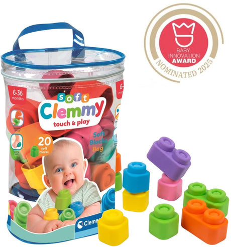 Clementoni Baby weiche Clemmy -Blöcke mit Aufbewahrungstasche, 20dlg.