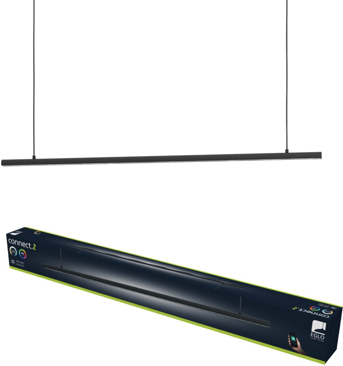 Eglo flatron-z hanglamp - 100,5 cm - zwart - instelbaar rgb wit licht - dimbaar - zigbee