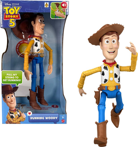 Mattel Disney und Pixar Toy Story 5 Running Woody Actionfigur von 30 cm – mehr als 50 Geräusche – Französisch