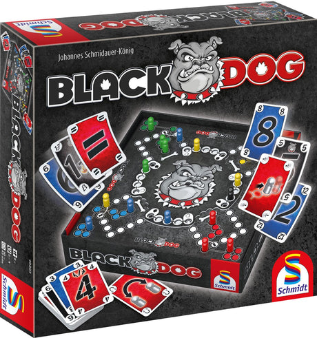Schmidt® - Brettspiel Black Dog® - Familienspiel - strategisches Teamspiel mit rotierendem Spielbrett - 2-4 Spieler ab 8 Jahren