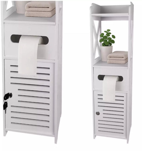 Ruhhy badkamerkast - 80 x 20 x 21 cm - wit - wpc ijzer - met slot - toiletpapierhouder