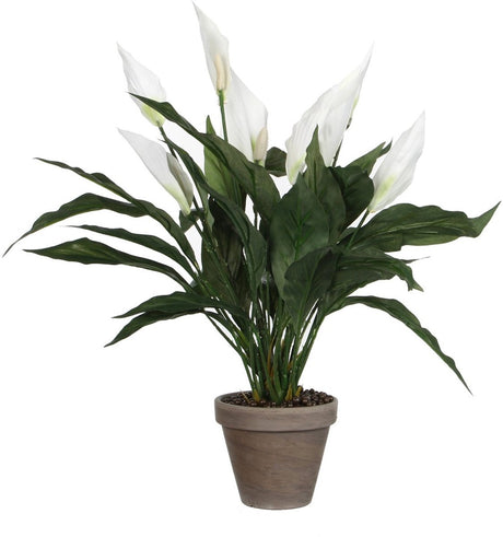 Glimmerdekorationen Spathiphyllum Kunstpflanze im Blumentopf Stan – H50 x ø40 cm – weiß