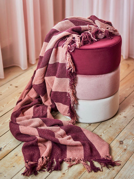 Bloomingville plaid - bordeaux rood - gerecycled katoen - frello 130x160cm