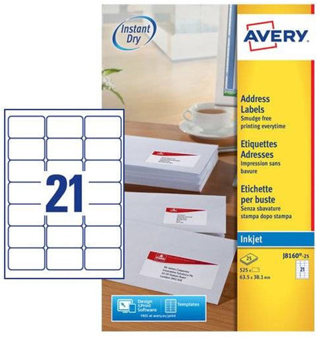 Avery huismerk l7160-250 laserprinter etiket 63.5x38.1mm wit