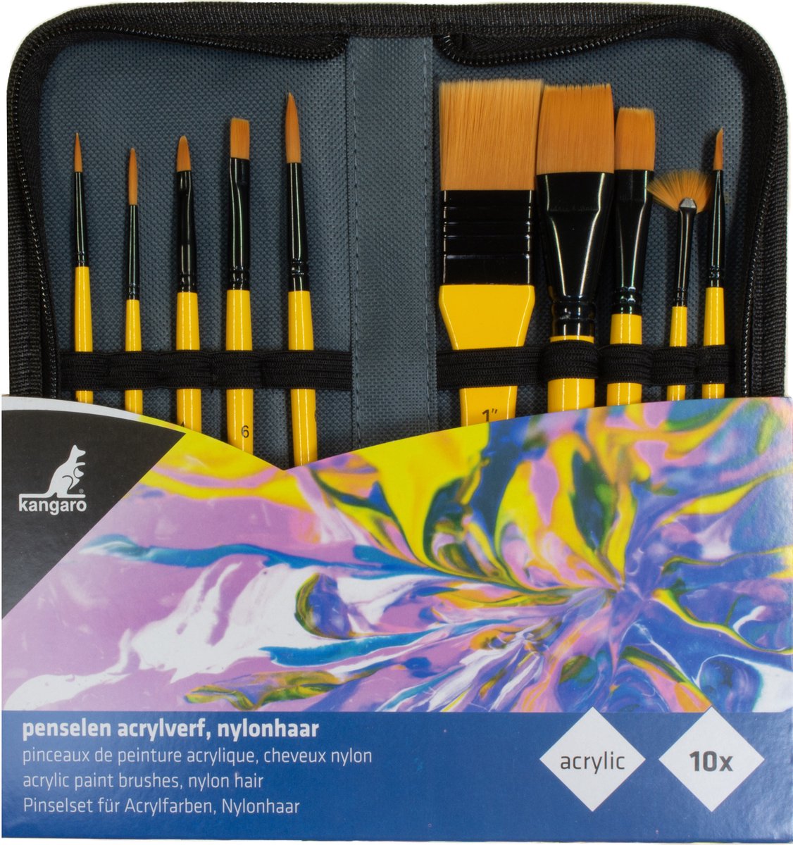 Kangaro - Pinselset - Acrylfarbe - 10 Stück im Etui