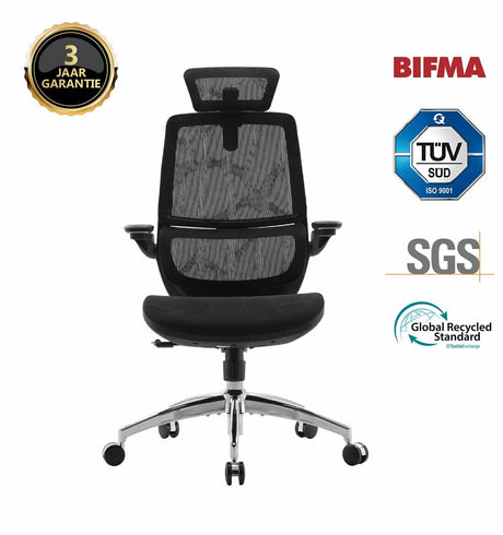 Sihoo m59as ergonomische bureaustoel - 3d verstelbare 90° opklapbare armleuningen - dubbele rugleuning met adaptieve lendensteun - zadelvormig zitkussen - hoogwaardig mesh - bifma sgs gecertificeerd - tot 150kg - 43.5x50.5x101.6cm——zwart