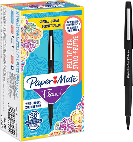 Paper Mate Flair Filzstifte | mittlere Spitze (0,7 mm) | schwarze Tinte | 36 Stück