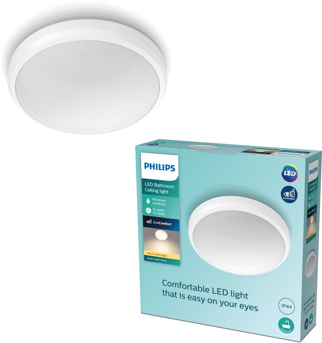 Philips led philips doris badkamerplafonnière - wit - klein - 6 w