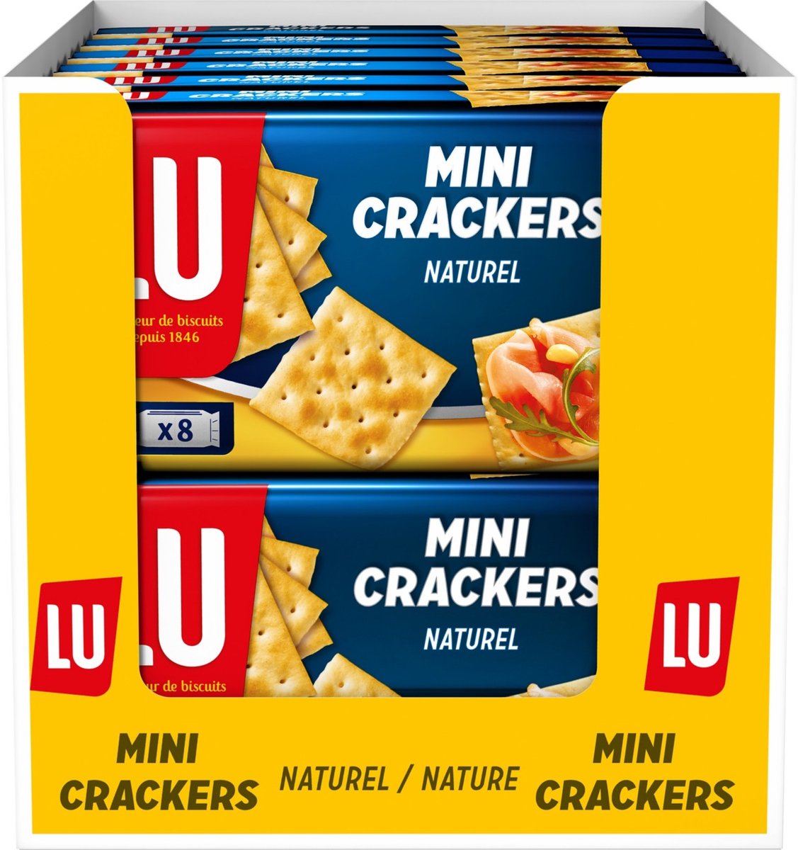 Lu Mini-Cracker natur – Box 12 x 250 g – 8 Packungen – Cracker für Getränke – Toast – Mini-Cracker – Frühstück